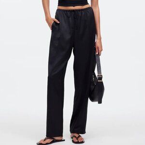 NEW Madewell Pintucked Slim Pull-On Pants in Satin/Black